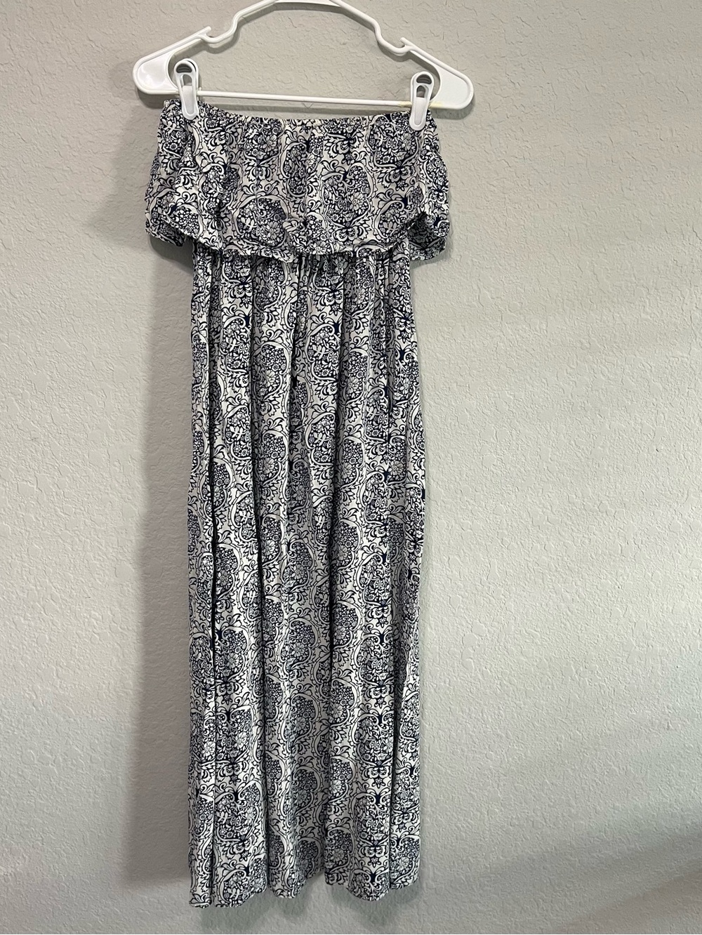 Strapless Printed Maxi Dress - Navy & White